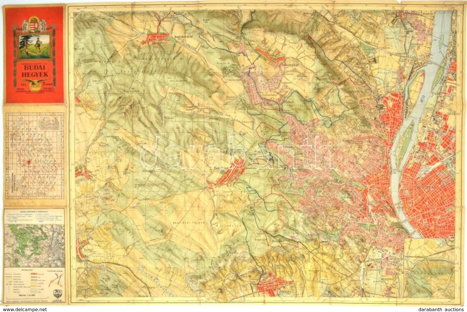 1934 Budai-hegyek, Kirándulók Térképe 1 Sz., M. Kir. Állami Térképészet, A Hajtások Mentén Szakadásokkal, 93x62 Cm - Otros & Sin Clasificación