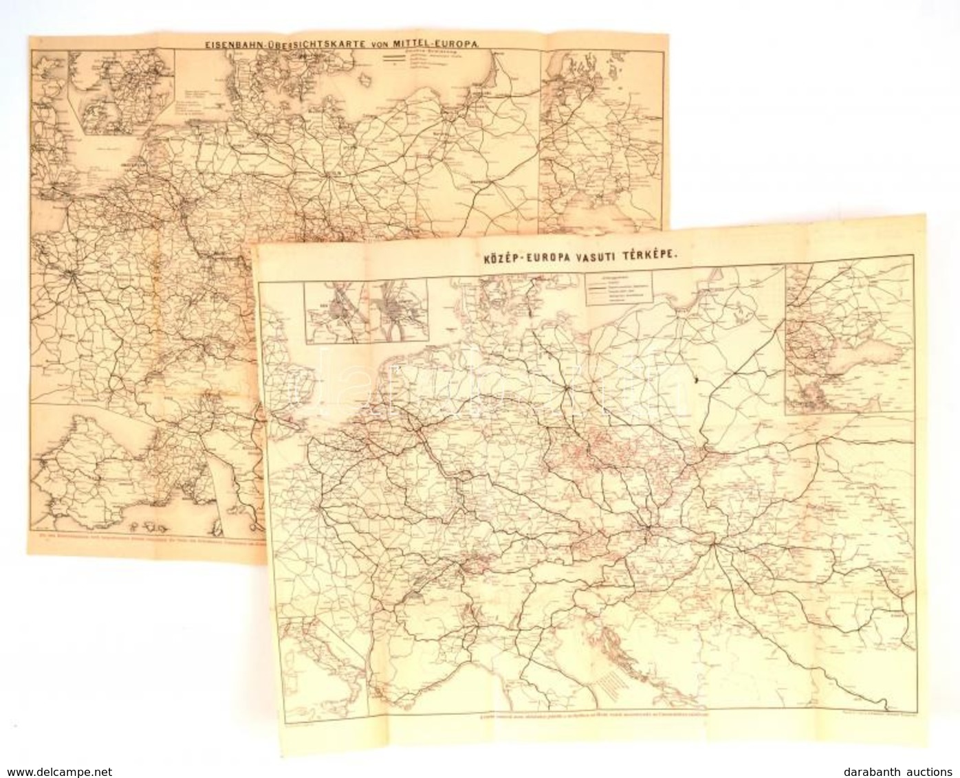 Cca 1890-1910 Vegyes Vasúti Térkép Tétel, 2 Db: 
Cca 1890 Eisenbahn-Übersichtskarte Von Mittel-Europa, Wien, Waldheim-ny - Otros & Sin Clasificación