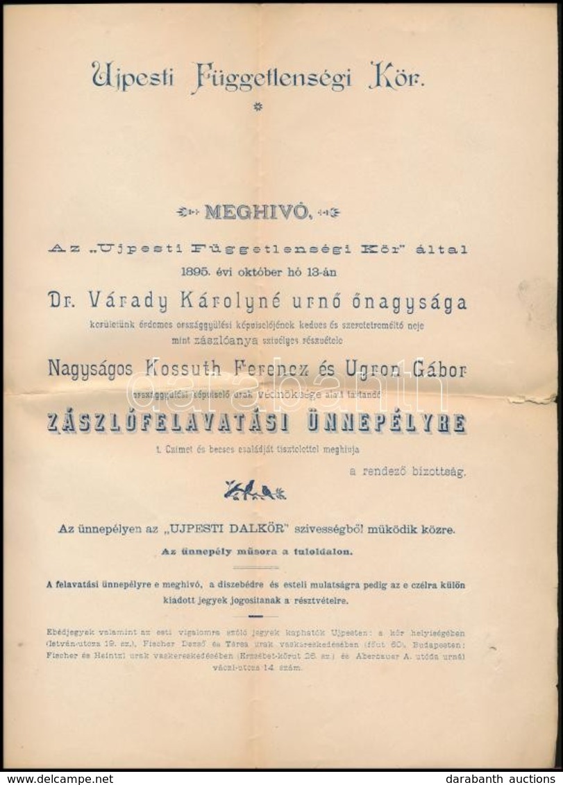 1895 Ujpesti Függetlenségi Kőr Meghívó Zászlószentelésre - Sin Clasificación