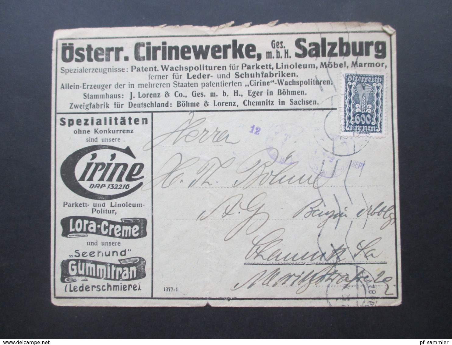 Österreich 1922 Dachauer Nr. 388 EF Dekorativer Firmenumschlag Österr. Cirinewerke Salzburg Wachspolituren Usw. - Brieven En Documenten