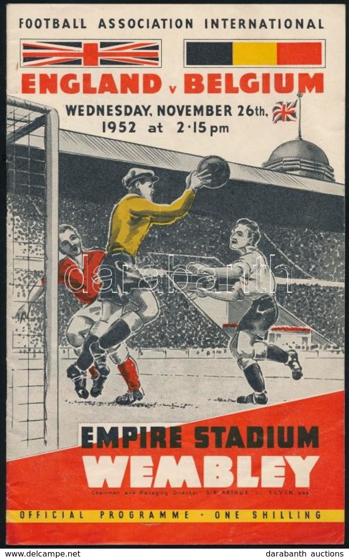 1952 Anglia-Belgium Labdarúgó Mérkőzés, Wembley Stadion, 1952. Nov. 26., Angol Nyelvű Programfüzet. - Sin Clasificación