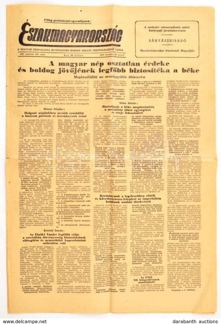 1957 Északmagyarország XIII. évf. 298. Szám., 1957. Dec. 20. MSZMP Borsod Megyei Bizottságának Lapja. Benne 'béke Hírekk - Sin Clasificación