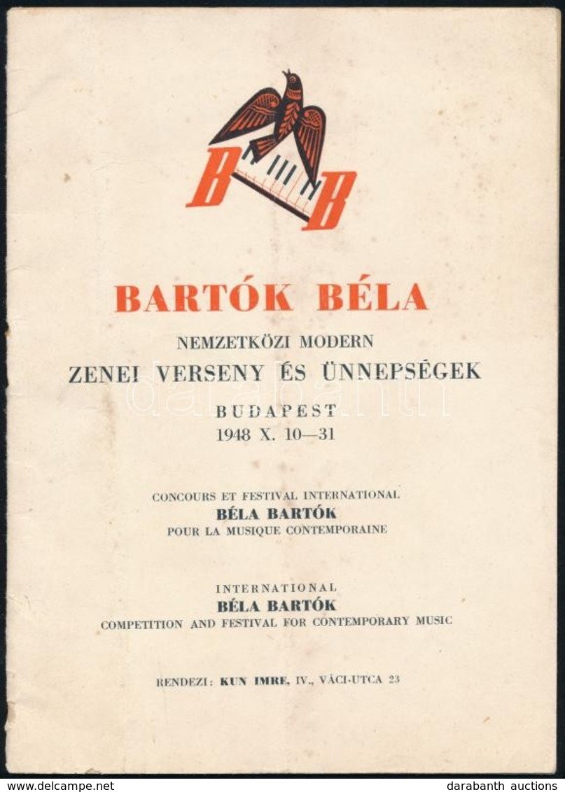 1948 Bp., Bartók Béla Nemzetközi Zenei Verseny és ünnepségek, Hátsó Borítólapon Szakadás, 24p - Otros & Sin Clasificación