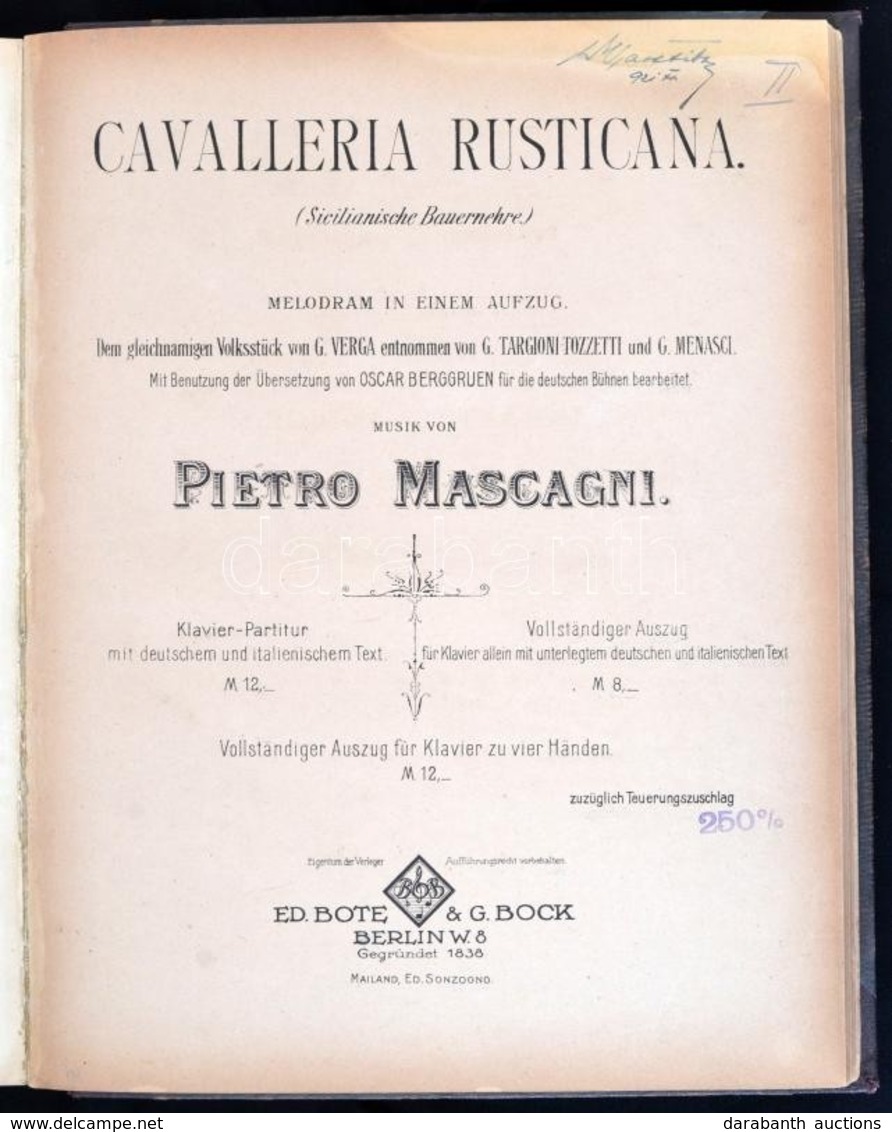 Georges Bizet: Carmen Oper 4 Akten. Wien,én.,'Universal-Edition',1 T.+177 P. Német Nyelven.+Pietro Mascagni: Cavalleria  - Otros & Sin Clasificación