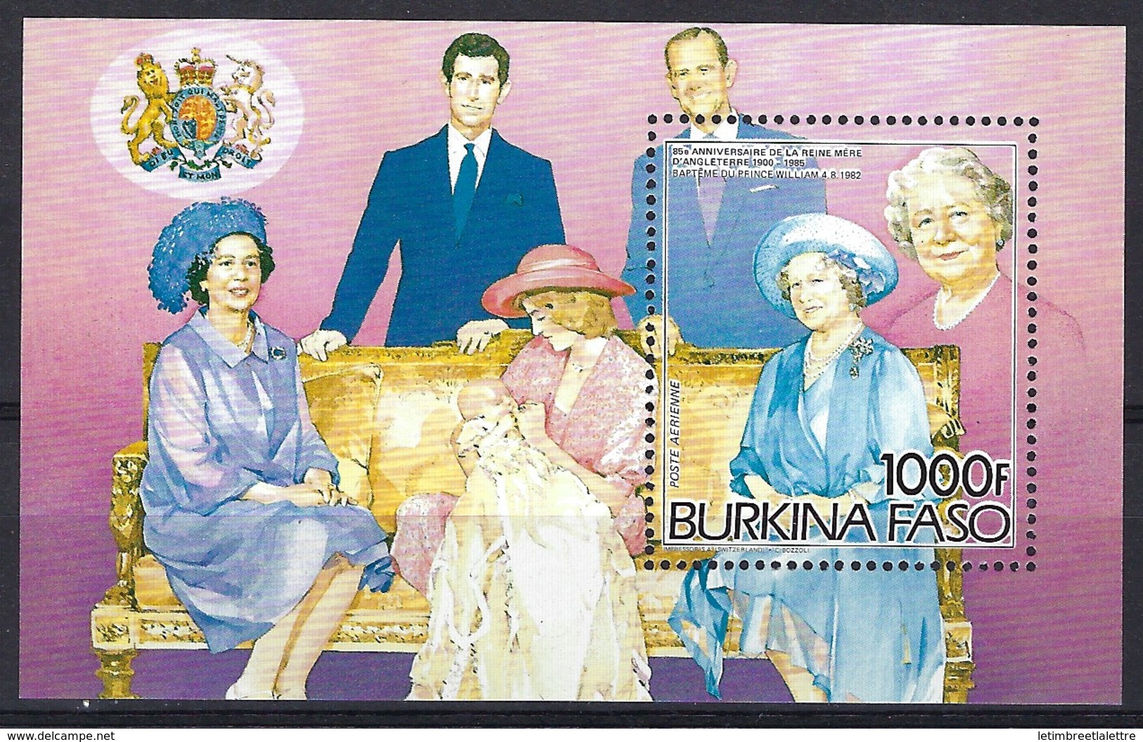 ⭐ Burkina - YT Bloc N° 27 ** Neuf Sans Charnière - Poste Aérienne - 85ème Anniversaire De La Reine Mère D'Angleterre ⭐ - Burkina Faso (1984-...)