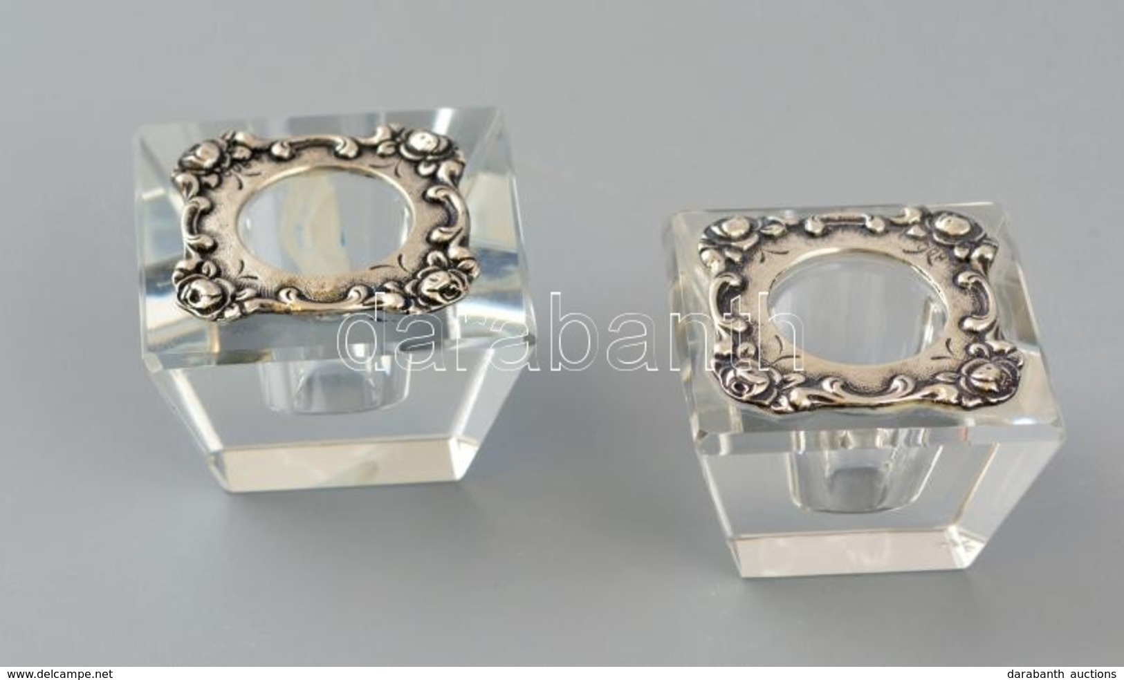 Ezüst és Kristály Gyertyatartó Pár / Silver-crystal Candle Holder Pair 4x4x2,5 Cm - Otros & Sin Clasificación