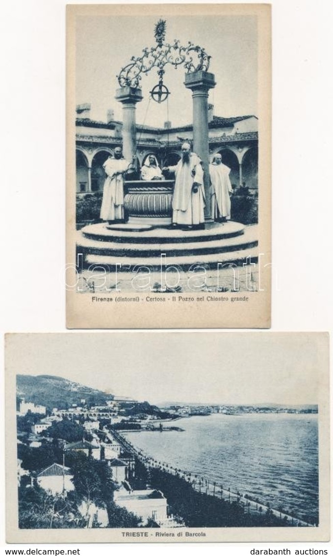 ** * 4 Db RÉGI Olasz Városképes Lap / 4 Pre-1945 Italian Town-view Postcards: Lido Di Venezia, Trieste, Firenze, Trieste - Sin Clasificación