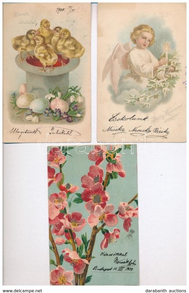 4 Db Régi Litho üdvözlő Motívum Képeslap / 4 Pre-1901 Emb. Litho Art Motive Greeting Postcards - Sin Clasificación