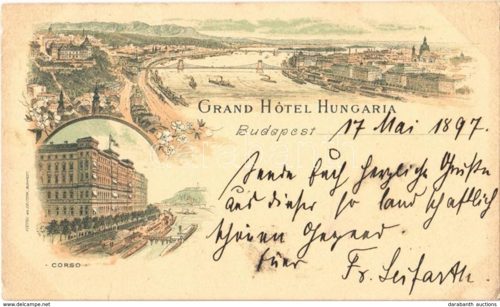 T2/T3 1897 Budapest, Grand Hotel Hungaria, Corso. Czettel és Deutsch, Art Nouveau, Floral  (EK) - Sin Clasificación