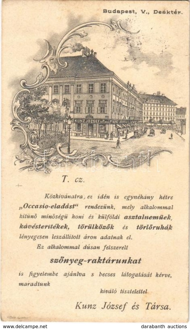 T2 1897 (Vorläufer!)  Budapest V. Kunz József és Társa üzlete, Reklámlap. Deák Tér, Art Nouveau - Sin Clasificación