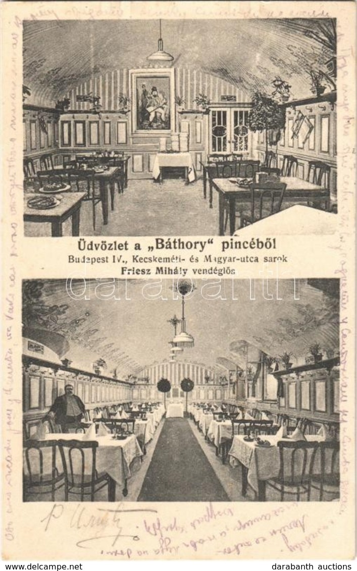 T2 1913 Budapest V. 'Báthory' Pince, Kecskeméti és Magyar Utca Sarok, Friesz Mihály Vendéglős, Belső - Sin Clasificación