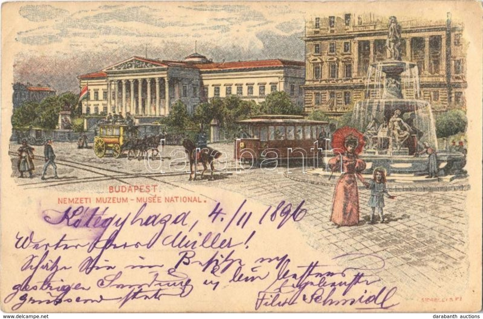 T2/T3 1896 Budapest VIII. Ezredéves Országos Kiállítás, Nemzeti Múzeum és Kálvin Tér, Villamos. Barna 2 Kr. Ga. S: Dörre - Sin Clasificación