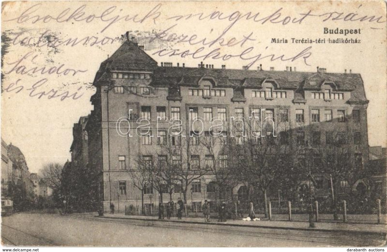 T2/T3 1916 Budapest VIII. Mária Terézia Téri Hadikórház (ma Horváth Mihály Tér), Villamos. Neuer Márton Kiadása (EK) - Sin Clasificación