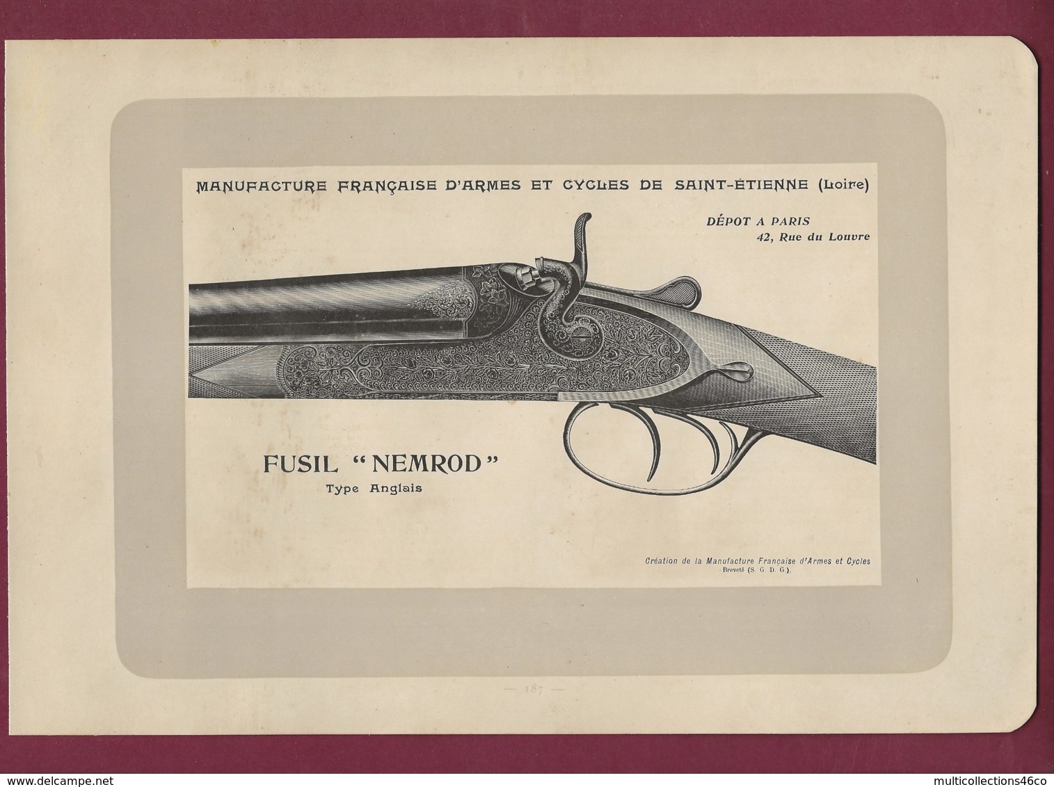 300120 - CHASSE PHOTOGRAVURE 1907 Manufacture Armes Et Cycles SAINT ETIENNE Loire FUSIL NEMROD Fermé - Autres & Non Classés