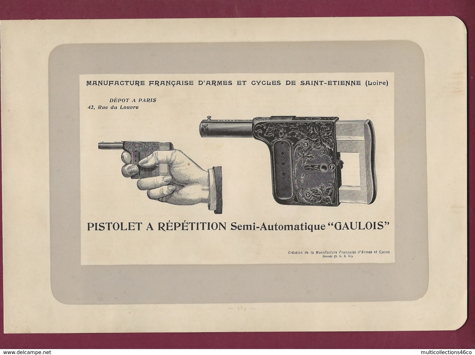 300120 - CHASSE PHOTOGRAVURE 1907 Manufacture Armes Et Cycles SAINT ETIENNE Loire PISTOLET GAULOIS - Autres & Non Classés