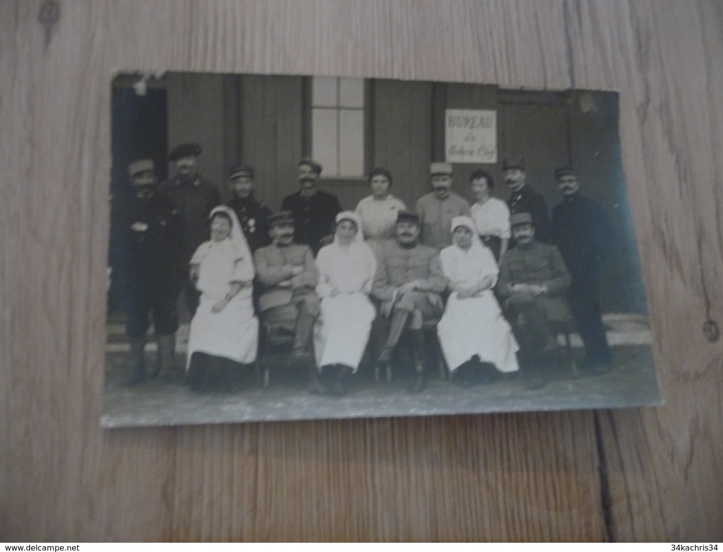 Carte Photo Militaire Militaria 14 U Col Bureau Du Médecin Chef Officiers Infirmières Et Soldats Dont Chasseur Alpin - Guerra 1914-18