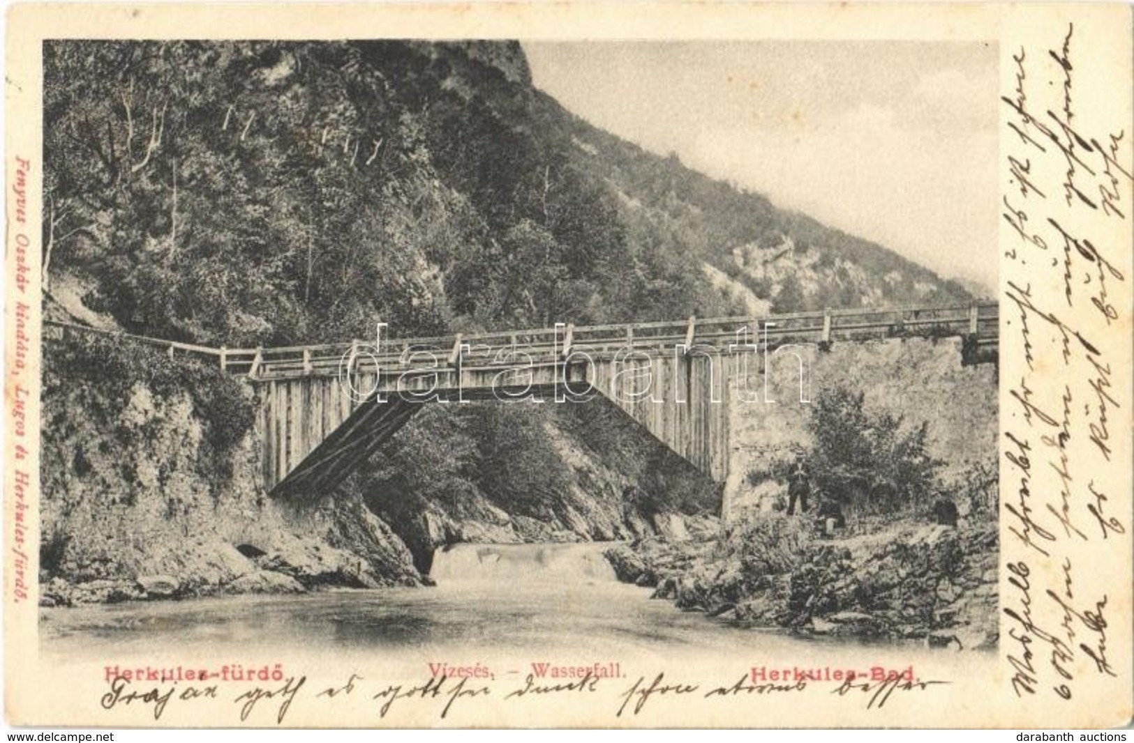 T2 1896 (Vorläufer!) Herkulesfürdő, Baile Herculane; Vízesés, Híd. Fenyves Oszkár Kiadása / Waterfall, Bridge - Sin Clasificación