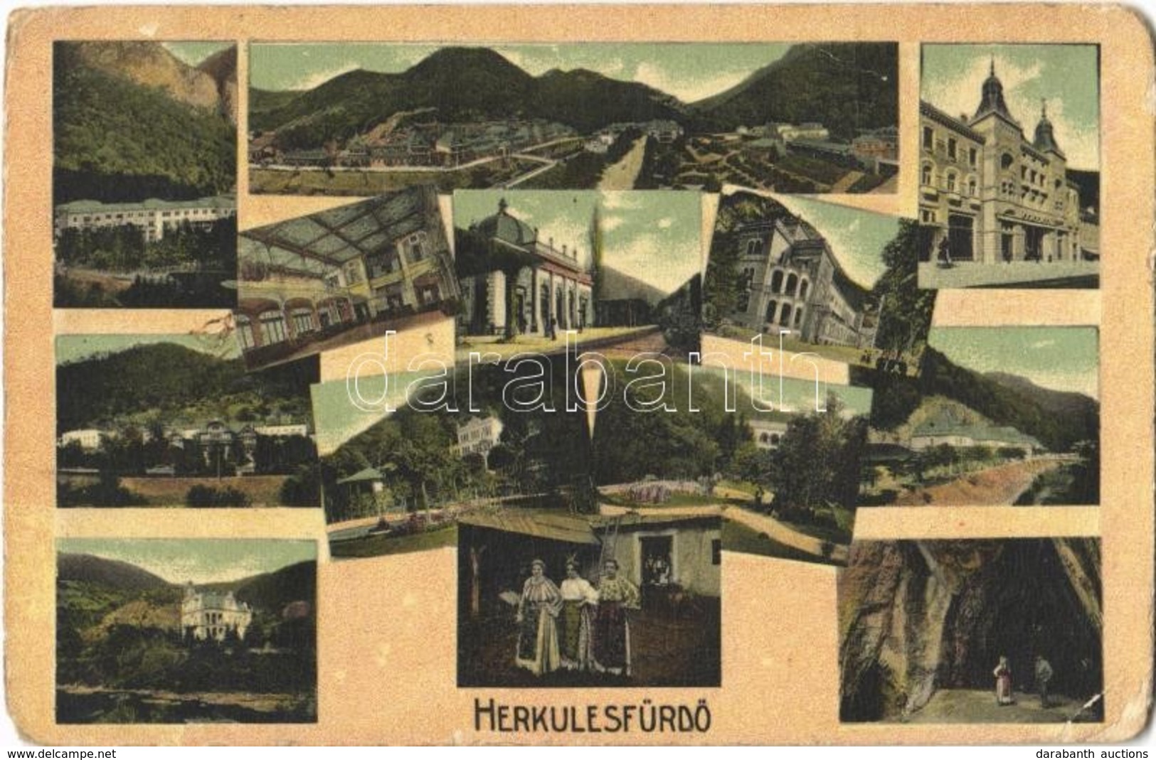 T3/T4 1911 Herkulesfürdő, Baile Herculane; Mozaiklap / Multi-view Postcard (kopott Sarkak / Worn Corners) - Sin Clasificación