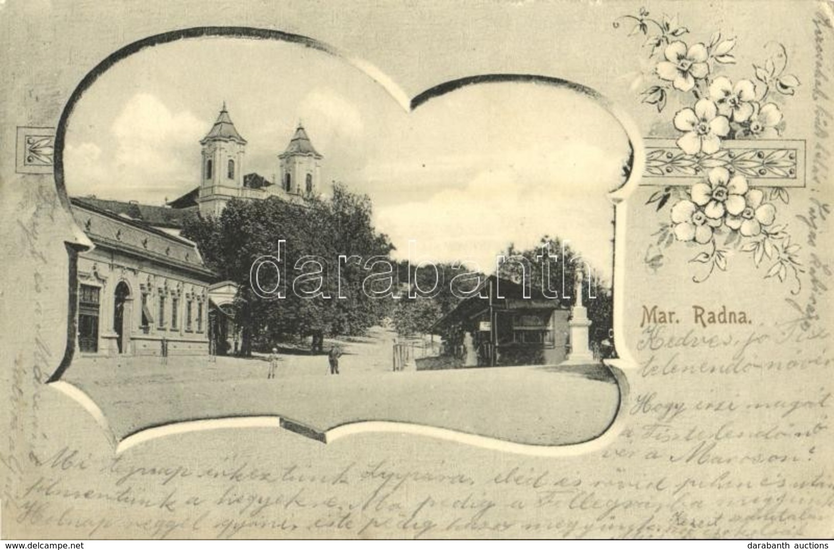 T2/T3 1906 Máriaradna, Radna (Lippa, Lipova); Fő Utca, Templom, Bazár / Main Street, Church, Shop. Art Nouveau, Floral ( - Sin Clasificación