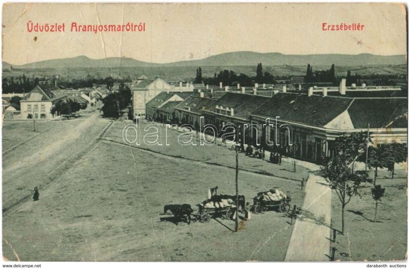 T4 1909 Aranyosmarót, Zlaté Moravce; Erzsébet Tér / Square, Horse Cart (fa) - Otros & Sin Clasificación