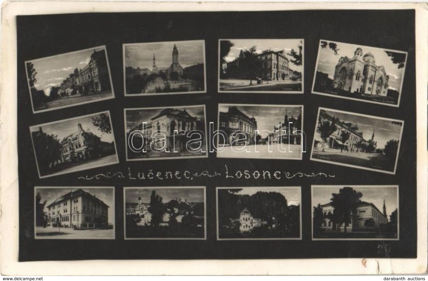 T3 1932 Losonc, Lucenec; Mozaiklap Zsinagógával / Multi-view Postcard With Synagogue (kis Szakadás / Small Tear) - Otros & Sin Clasificación