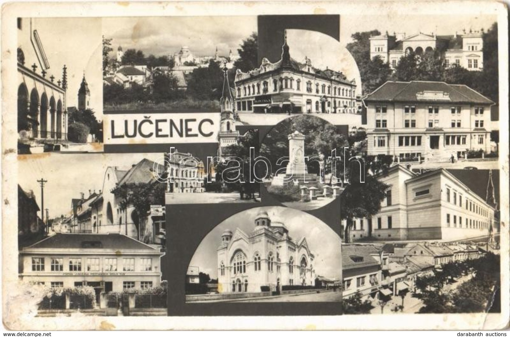 * T3 1938 Losonc, Lucenec; Mozaiklap Zsinagógával / Multi-view Postcard With Synagogue + 'Losonc Visszatért' So. Stpl. ( - Otros & Sin Clasificación