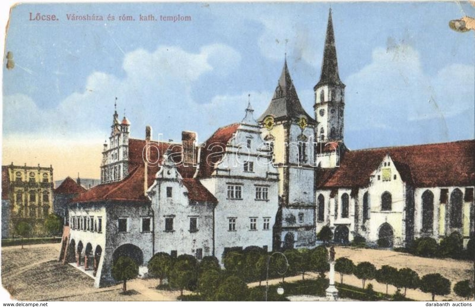 T4 1918 Lőcse, Levoca; Városháza és Római Katolikus Templom. Fried Ármin Kiadása / Town Hall, Catholic Church (EM) - Otros & Sin Clasificación