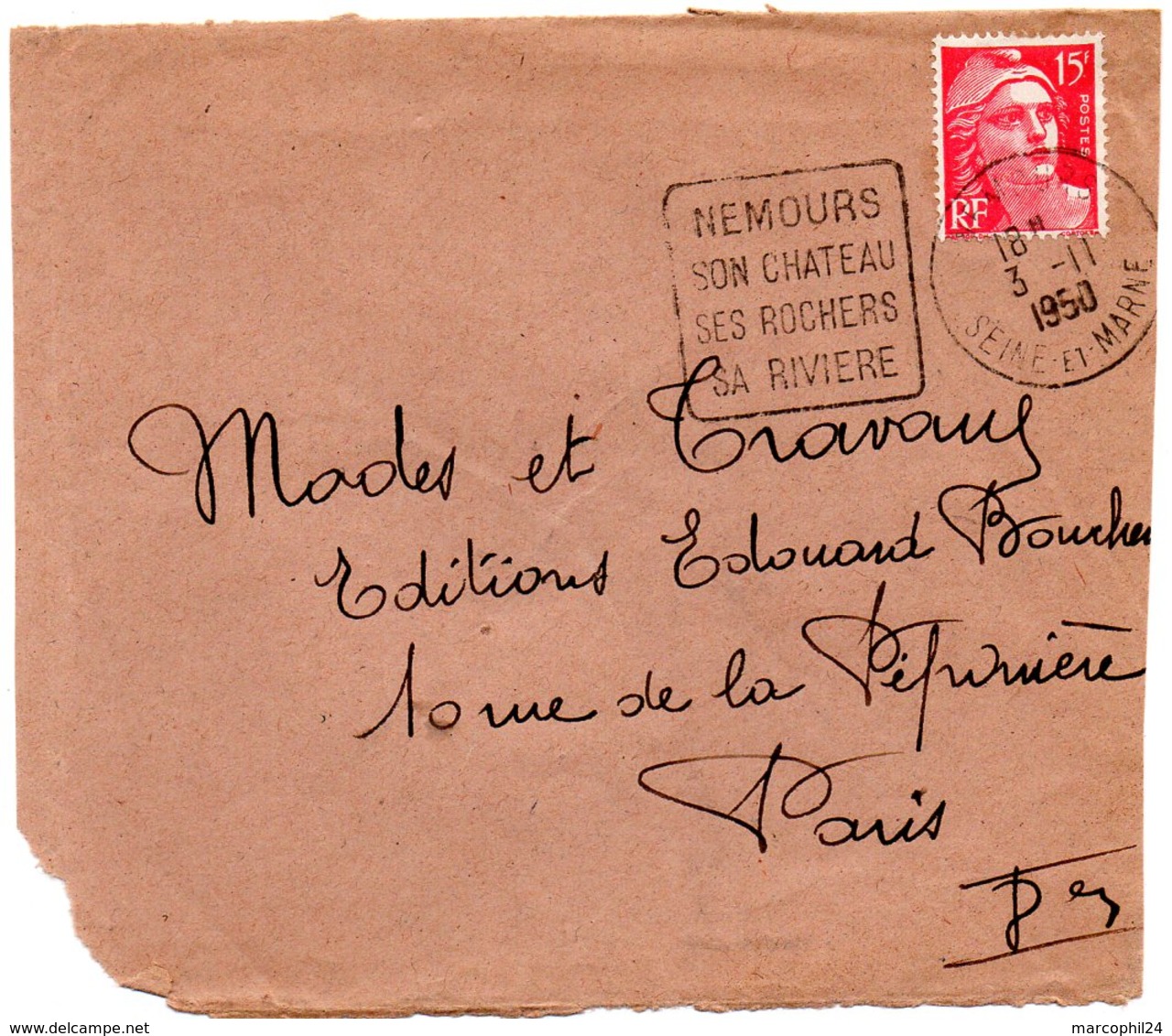 SEINE Et MARNE - Dépt N° 77 = NEMOURS 1950 (année En 4 Chiffres) = FLAMME DAGUIN ' CHATEAU / ROCHERS / RIVIERE ' - Mechanical Postmarks (Other)