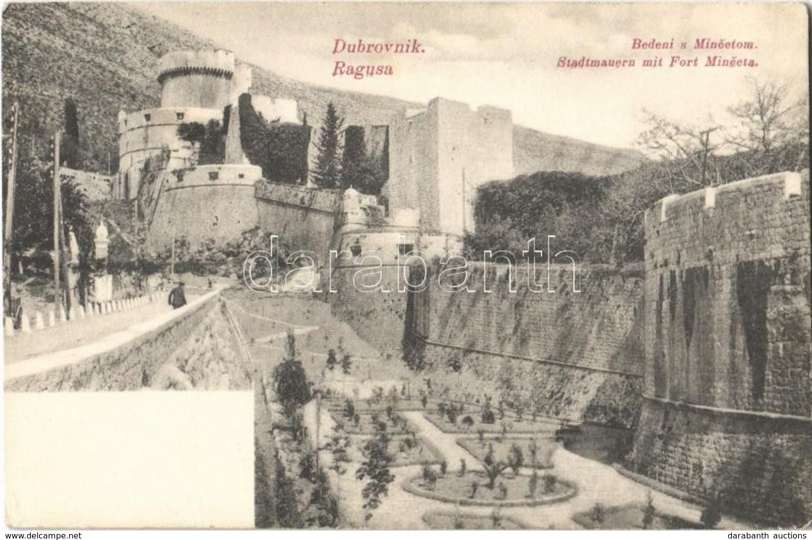 T2 1909 Dubrovnik, Ragusa; Bedeni S Mincetom / Stadtmauern Mit Fort Minceta / Castle - Otros & Sin Clasificación