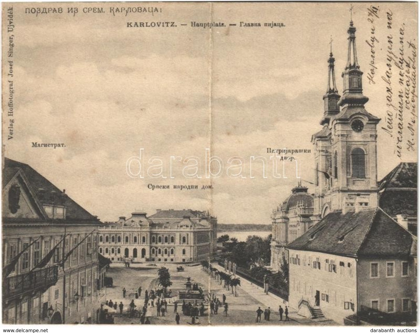 T2/T3 Karlóca, Karlowitz, Sremski Karlovci; Hauptplatz / Fő Tér, Szerb Nemzeti Ház, Bírósági Hivatal. Kihajtható Panorám - Sin Clasificación