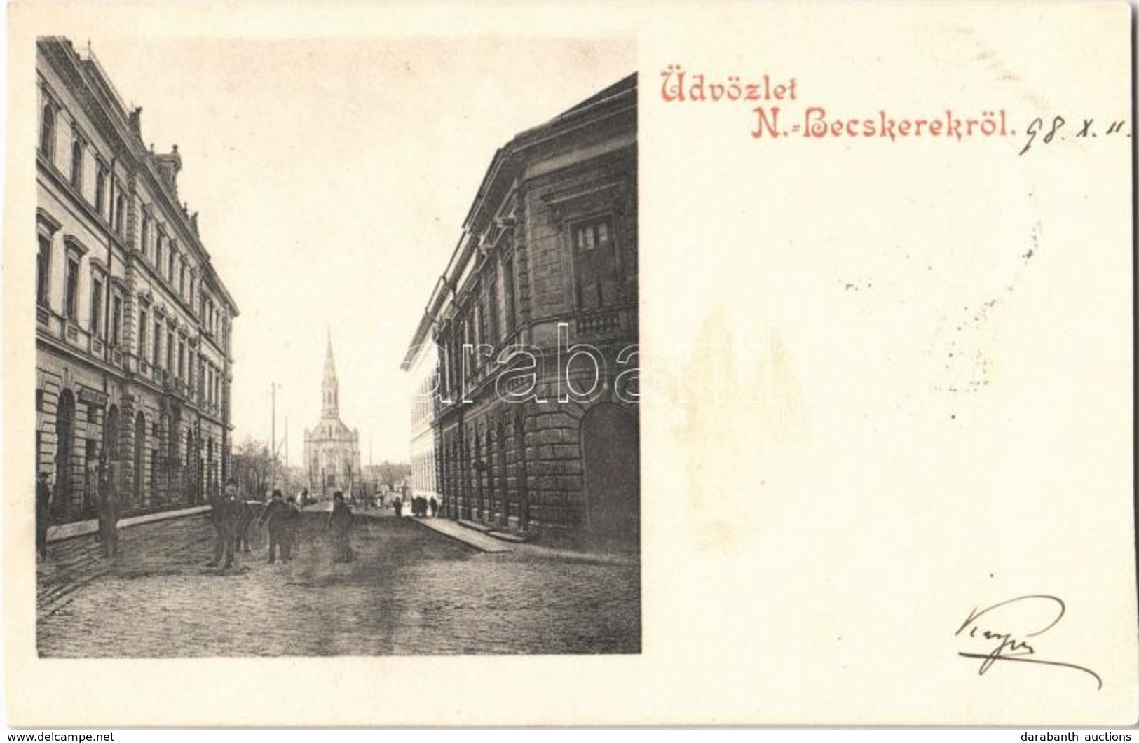 T4 1898 Nagybecskerek, Zrenjanin, Veliki Beckerek; Utca, Református Templom, Perger Rezső üzlete / Street View, Calvinis - Sin Clasificación