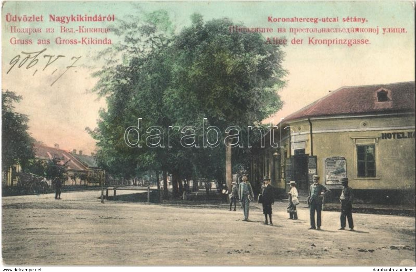 T2/T3 1906 Nagykikinda, Kikinda; Koronaherceg Utcai Sétány,  Szálloda / Street View, Hotel (EK) - Sin Clasificación