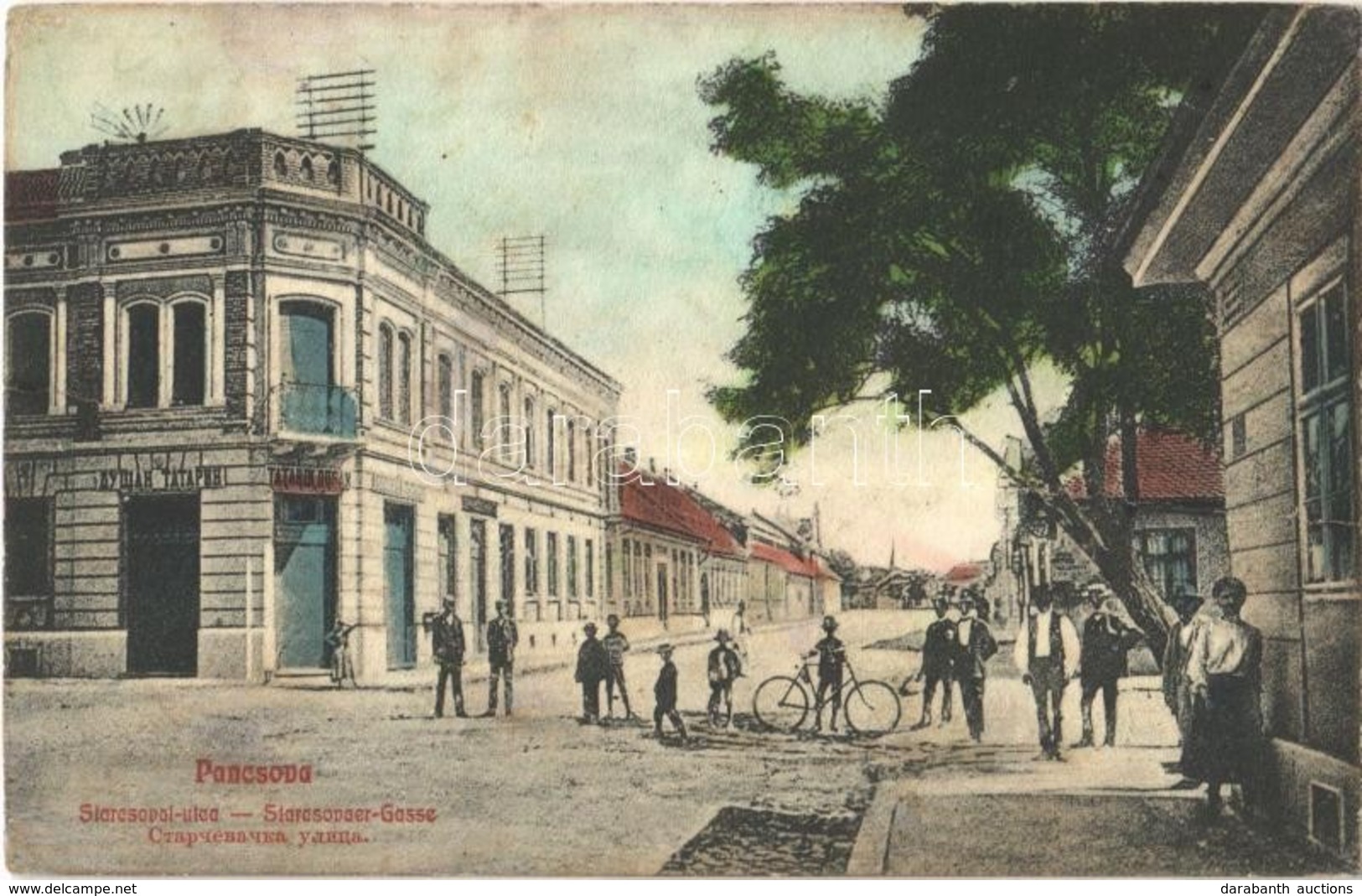 T3 1907 Pancsova, Pancevo; Starcsovaer-Gasse / Starcsovai Utca, Tatarik Dusan üzlete, Fiú Kerékpárral. 224. Miloszavljev - Sin Clasificación