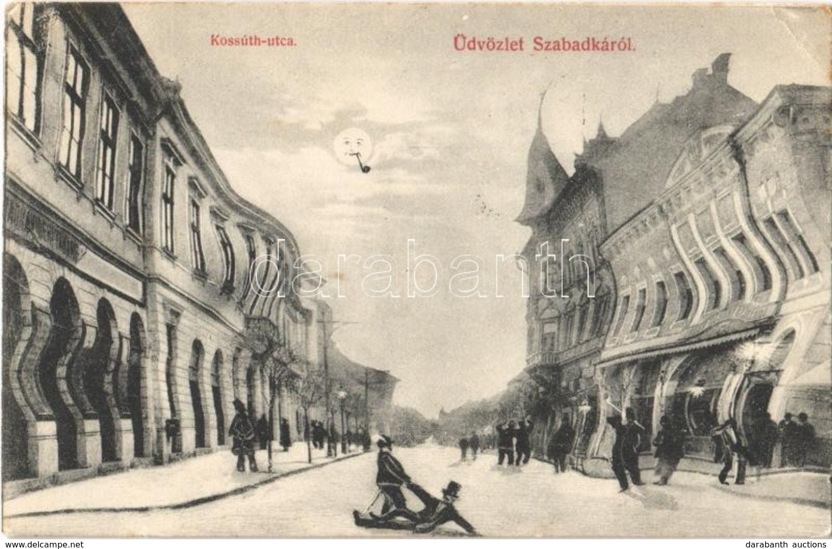 T2/T3 1909 Szabadka, Subotica; Kossuth Utca, üzletek. Humoros Montázs Részeges Férfiakkal Este. Heumann Mór Kiadása / St - Sin Clasificación