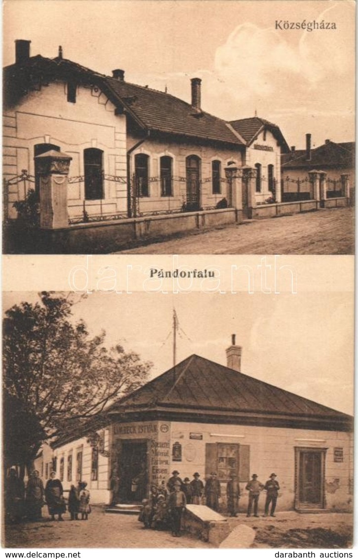 ** T1/T2 Pándorfalu, Parndorf; Községháza, Limbeck István üzlete. 5605. Vasúti Levelezőlapárusítás / Rathaus, Geschäft / - Sin Clasificación