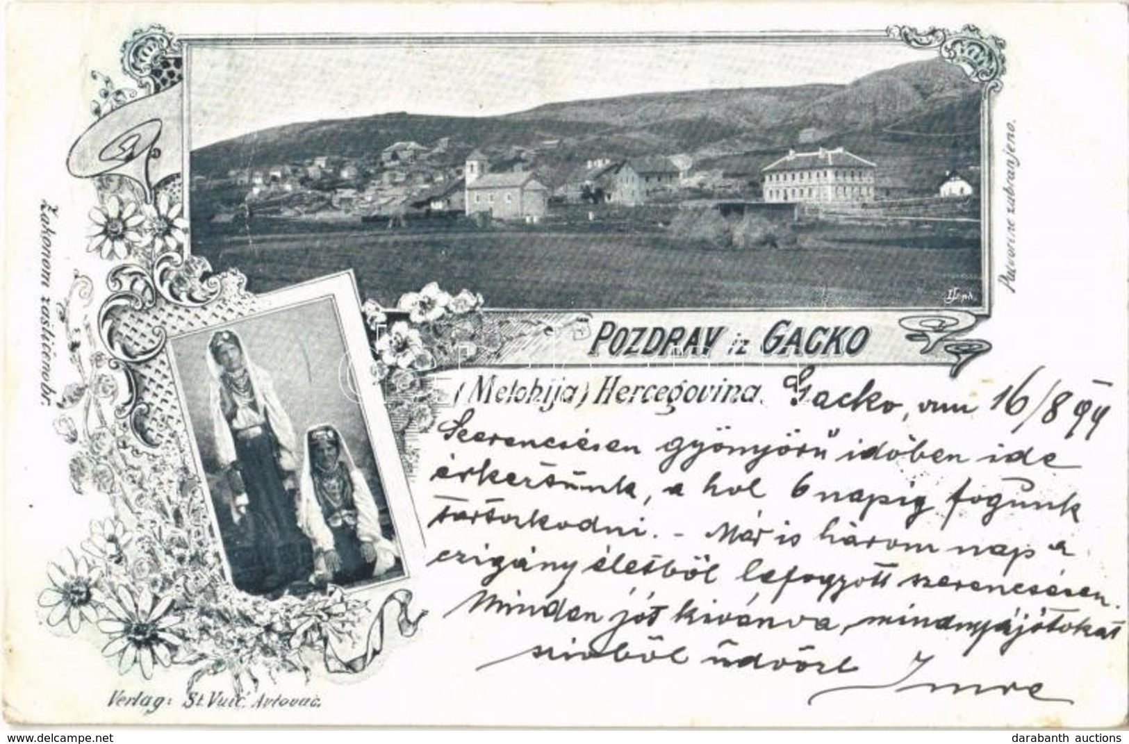 * T3 1899 Gacko, Metohija Hercegovina / General View, Bosnian Folklore, Traditional Costumes. Art Nouveau, Floral (Rb) - Otros & Sin Clasificación