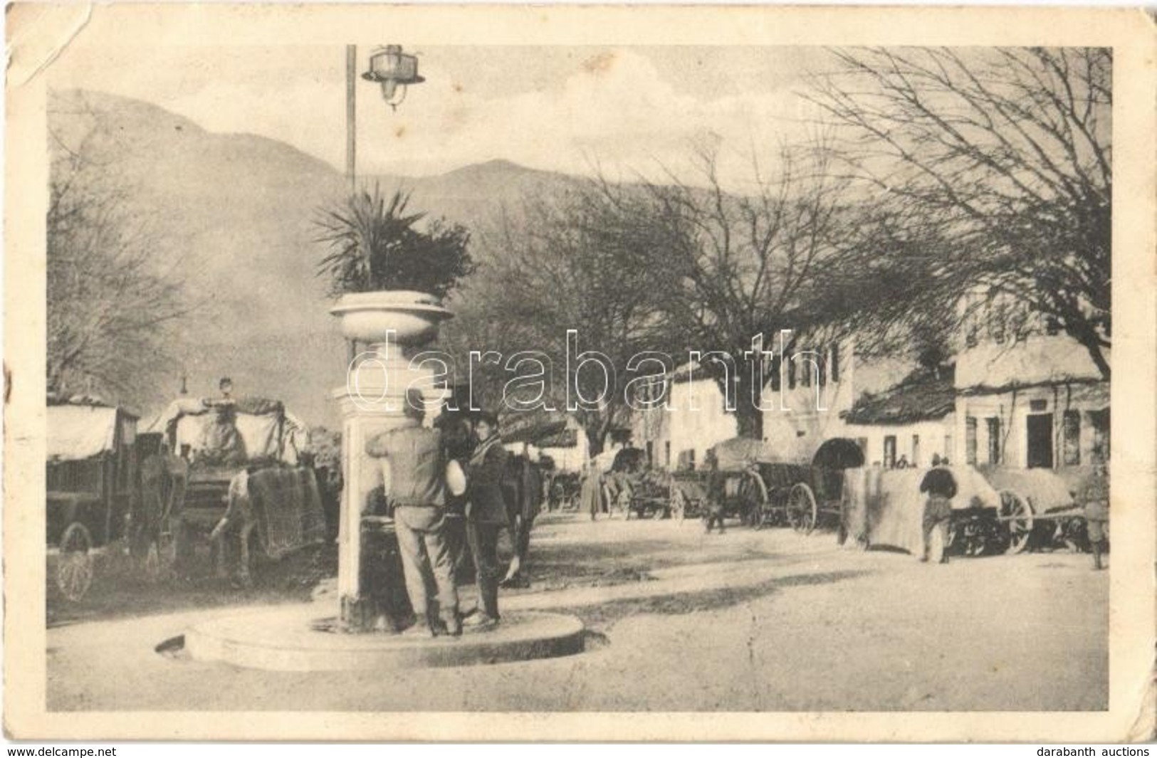 T3 1917 Rijeka Crnojevica, Hauptplatz Und Brunnen / Main Square, Fountain, Vendors, Soldiers + 'K.u.K. Kommando Des Turm - Otros & Sin Clasificación