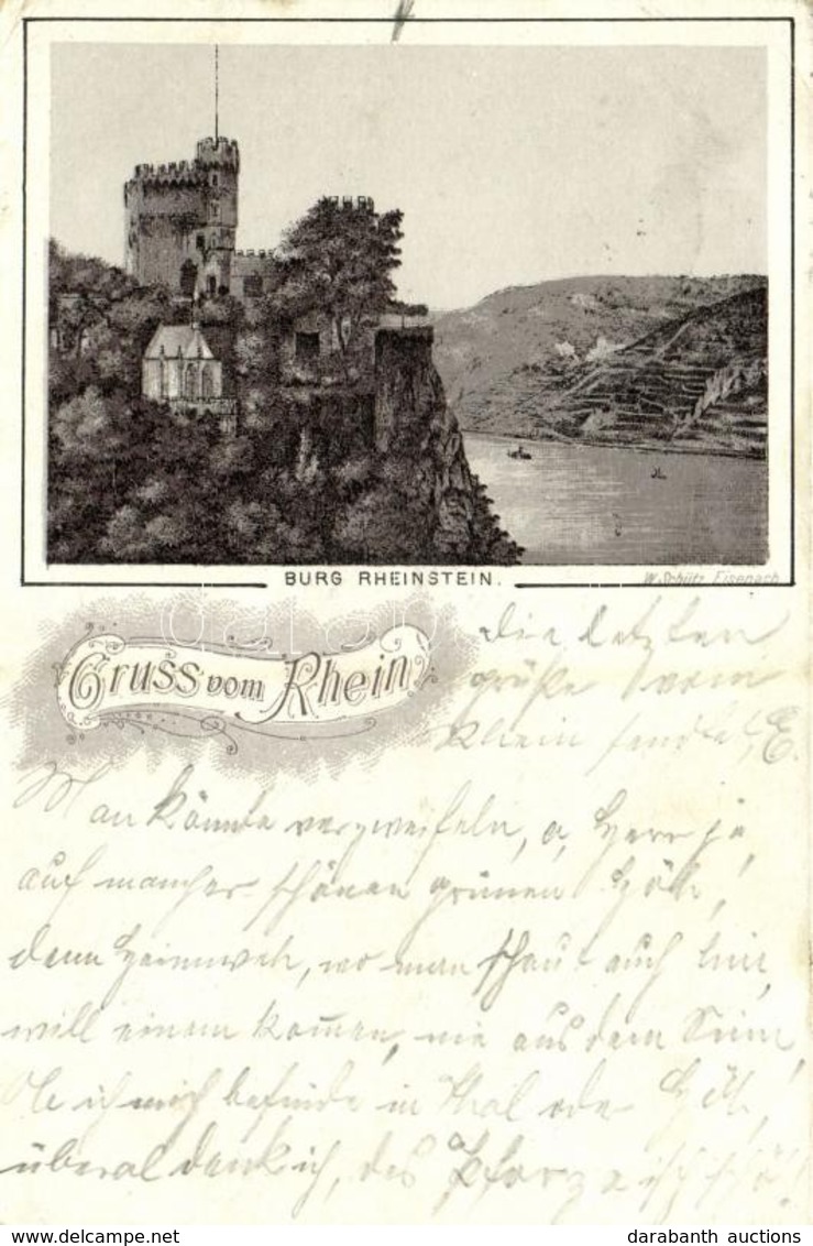 T2/T3 1896 (Vorläufer!) Burg Rheinstein. Gruss Vom Rhein / Castle. W. Schütz Eisenach, Litho  (EK) - Sin Clasificación