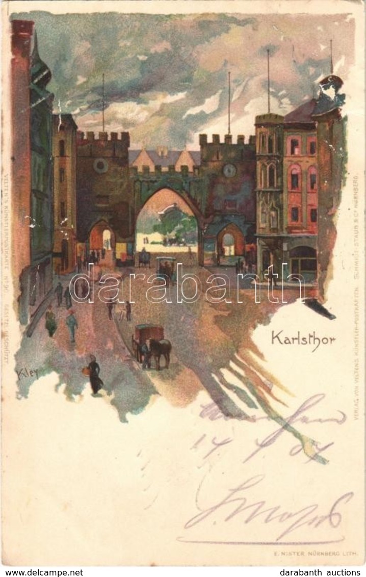 T2 1904 München, Munich; Karlsthor / Gate. Velten's Künstlerpostkarte No. 90. Litho S: Kley - Sin Clasificación