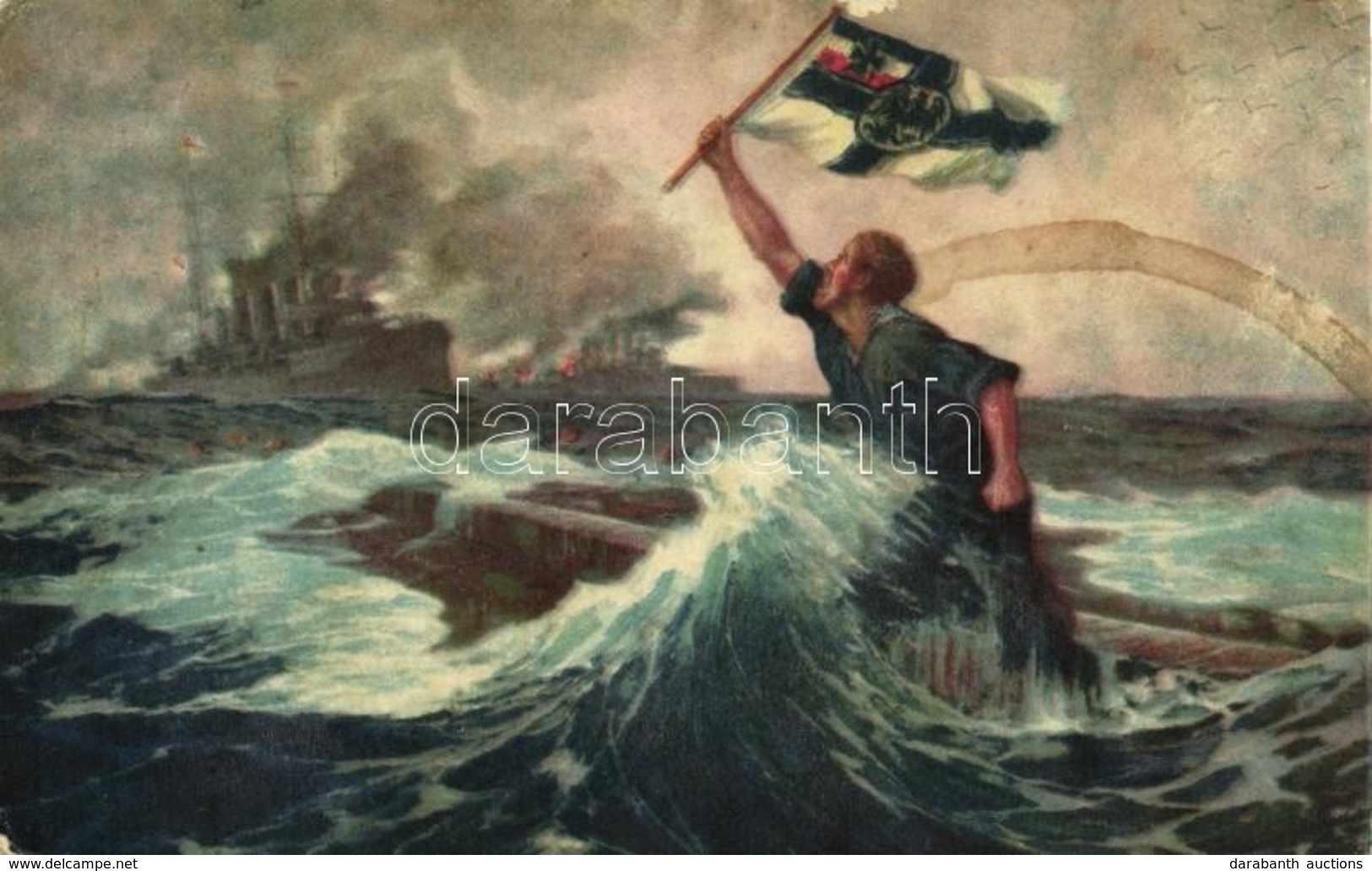 T2/T3 Der Letzte Mann. Kaiserliche Marine / WWI German Imperial Navy Art Postcard, Sea Battle Of The Falkland Islands S: - Sin Clasificación