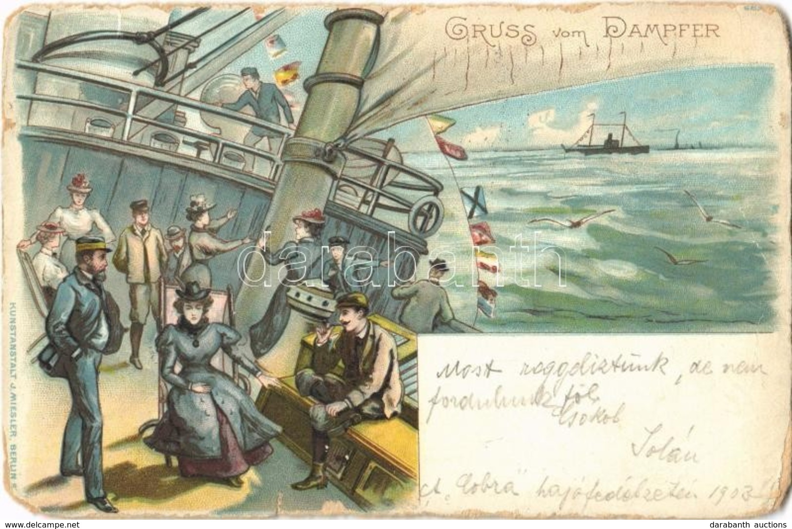 T3 1903 Gruss Vom Dampfer / Humour On Board Of A Steamship. Kunstanstalt J. Miesler Litho (tears) - Sin Clasificación