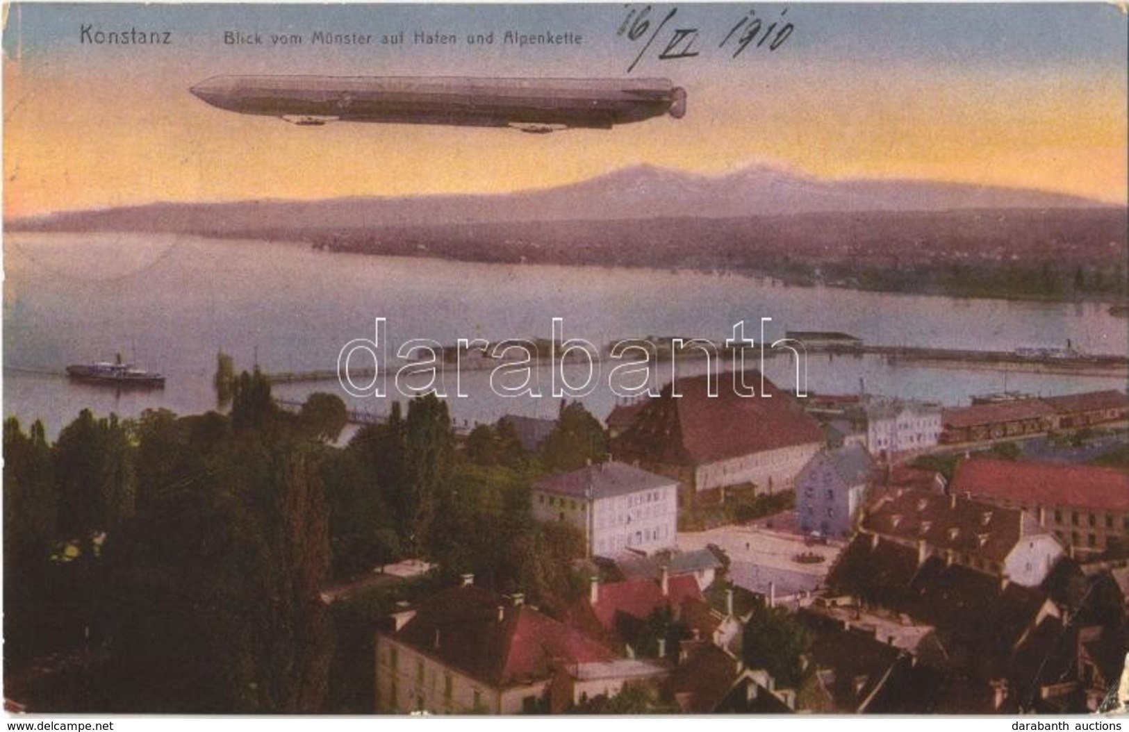 T2/T3 1910 Konstanz, Blick Vom Münster Auf Hafen Und Alpenkette, Luftschiff / Airship  (EB) - Sin Clasificación