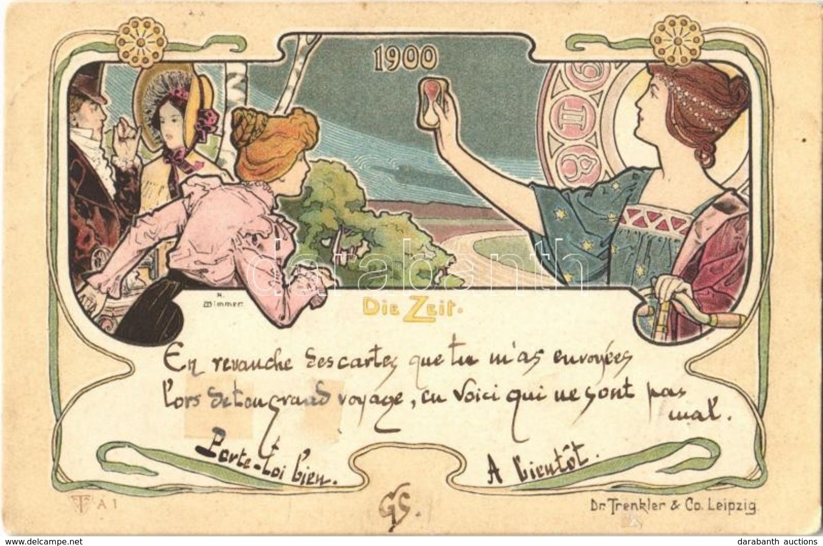 T2 1900 Die Zeit / The Time. Art Nouveau Postcard. Dr. Trenkler & Co. Leipzig T. A.1. Litho S: A. Wimmer - Sin Clasificación