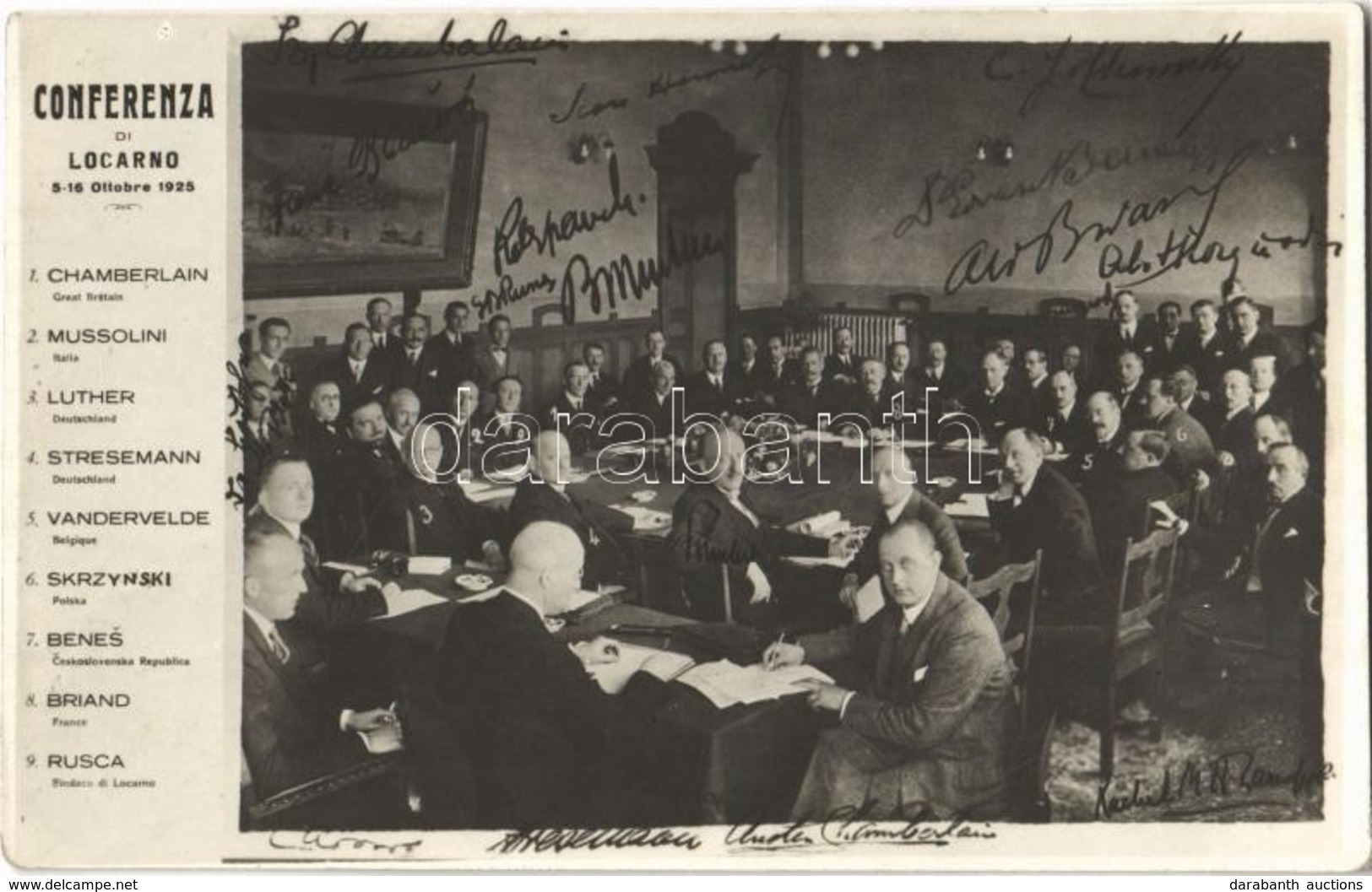 * T2 1925 Conferenza Di Locarno / Locarno Treaties. Printed Signatures Of Chamberlain, Mussolini, Briand, Benes, Luther, - Sin Clasificación