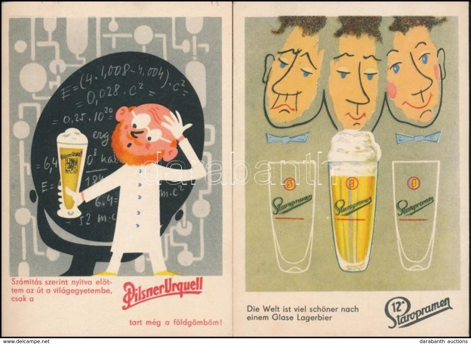 ** 2 Db Pilsner Urquell Humoros Sör Reklámlap / 2 Czech Plzen Beer Advertisement Postcards - Sin Clasificación