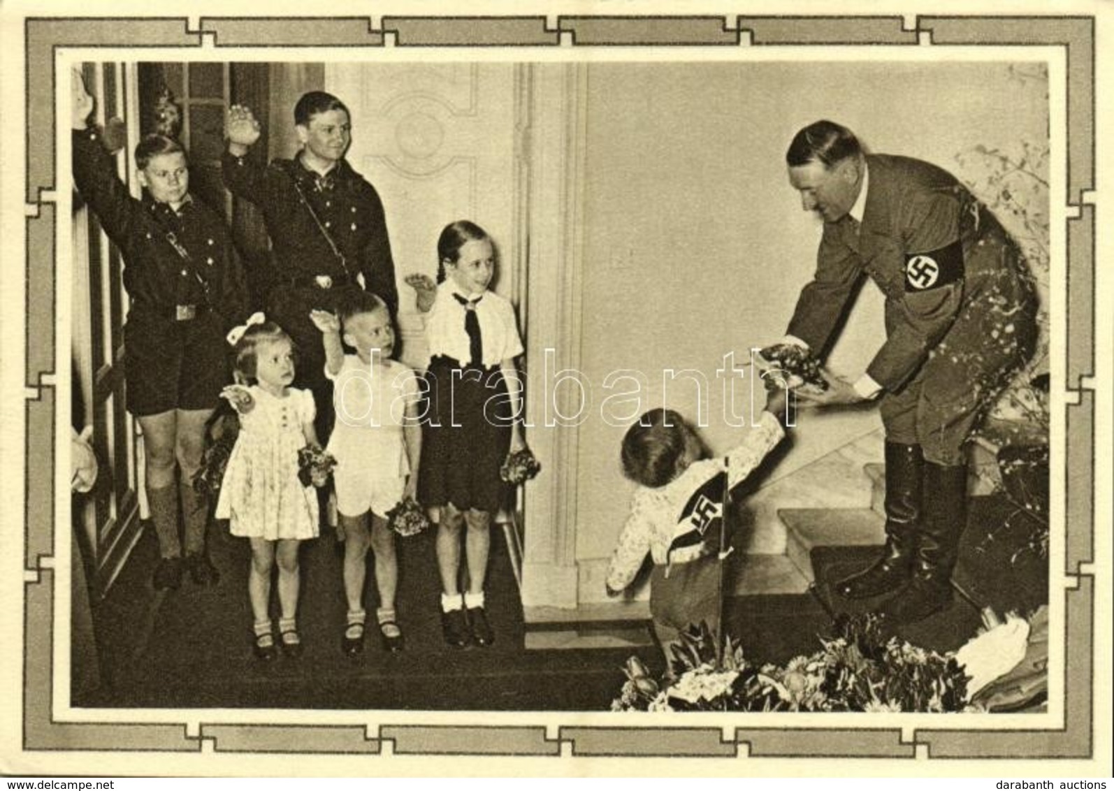 ** T2 Adolf Hitler With Little Children And Hitlerjugend. NSDAP German Nazi Party Propaganda 6+19 Ga. - Sin Clasificación