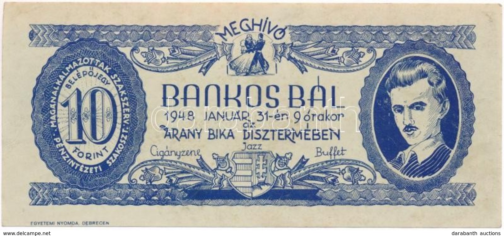 1948. 'Bankos Bál' 10Ft-os Belépőjegy/meghívó A Bálra T:II- - Sin Clasificación