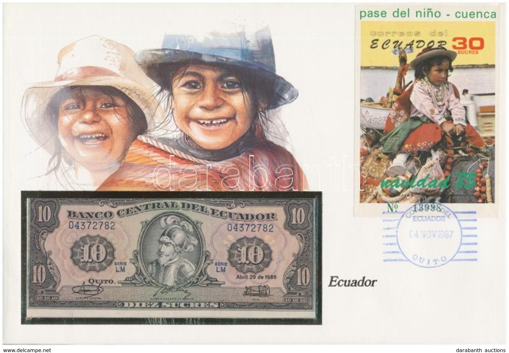 Ecuador 1986. 10S Felbélyegzett Borítékban, Bélyegzéssel T:I 
Ecuador 1986. 10 Sucres In Envelope With Stamp And Cancell - Sin Clasificación