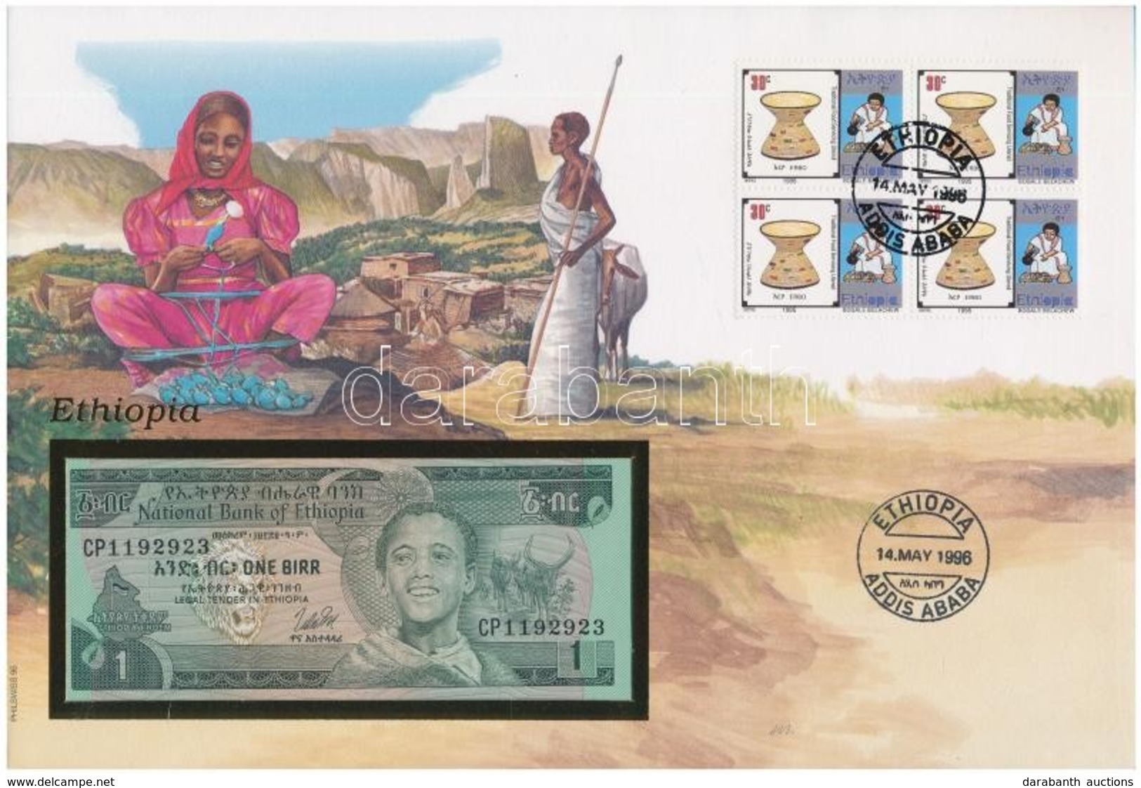 Etiópia 1976. 1B, Felbélyegzett Borítékban, Bélyegzéssel T:1 Ethiopia 1976. 1 Birr In Envelope With Stamp And Cancellati - Sin Clasificación