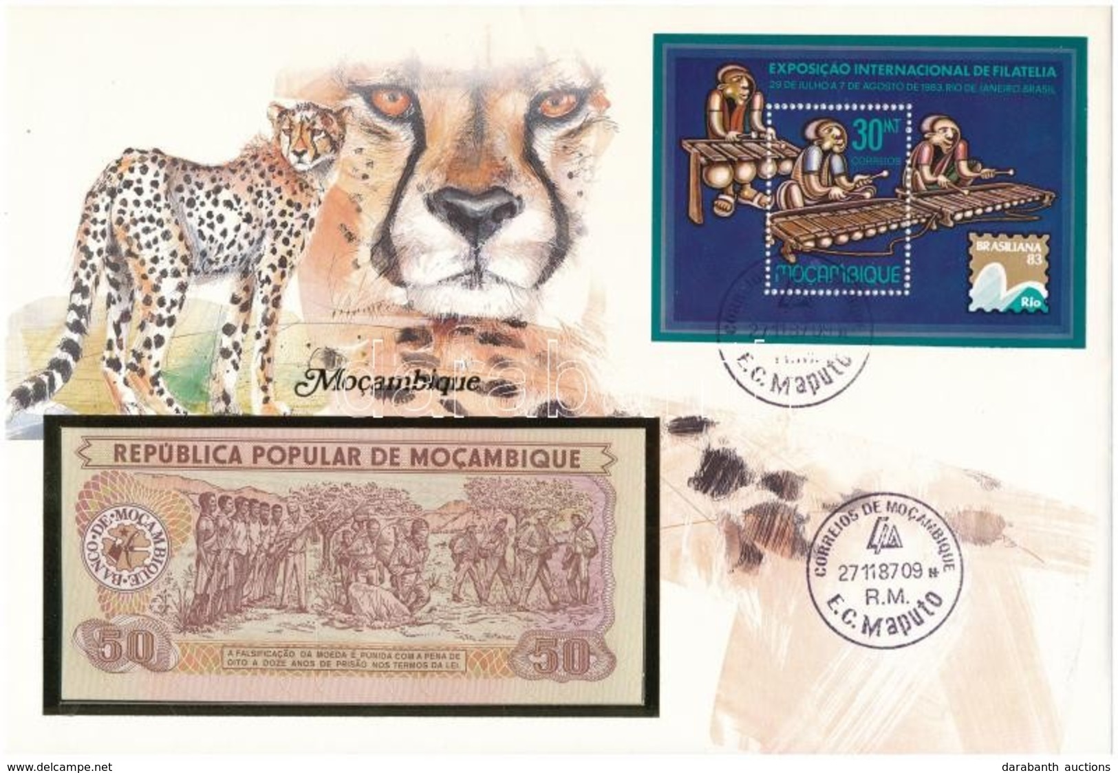 Mozambik 1983. 50M Felbélyegzett Borítékban, Bélyegzéssel T:I 
Mozambique 1983. 50 Meticais In Envelope With Stamp And C - Sin Clasificación